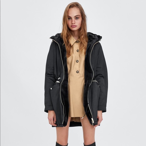 🖤 new Zara reversible water resistant faux fur parka coat